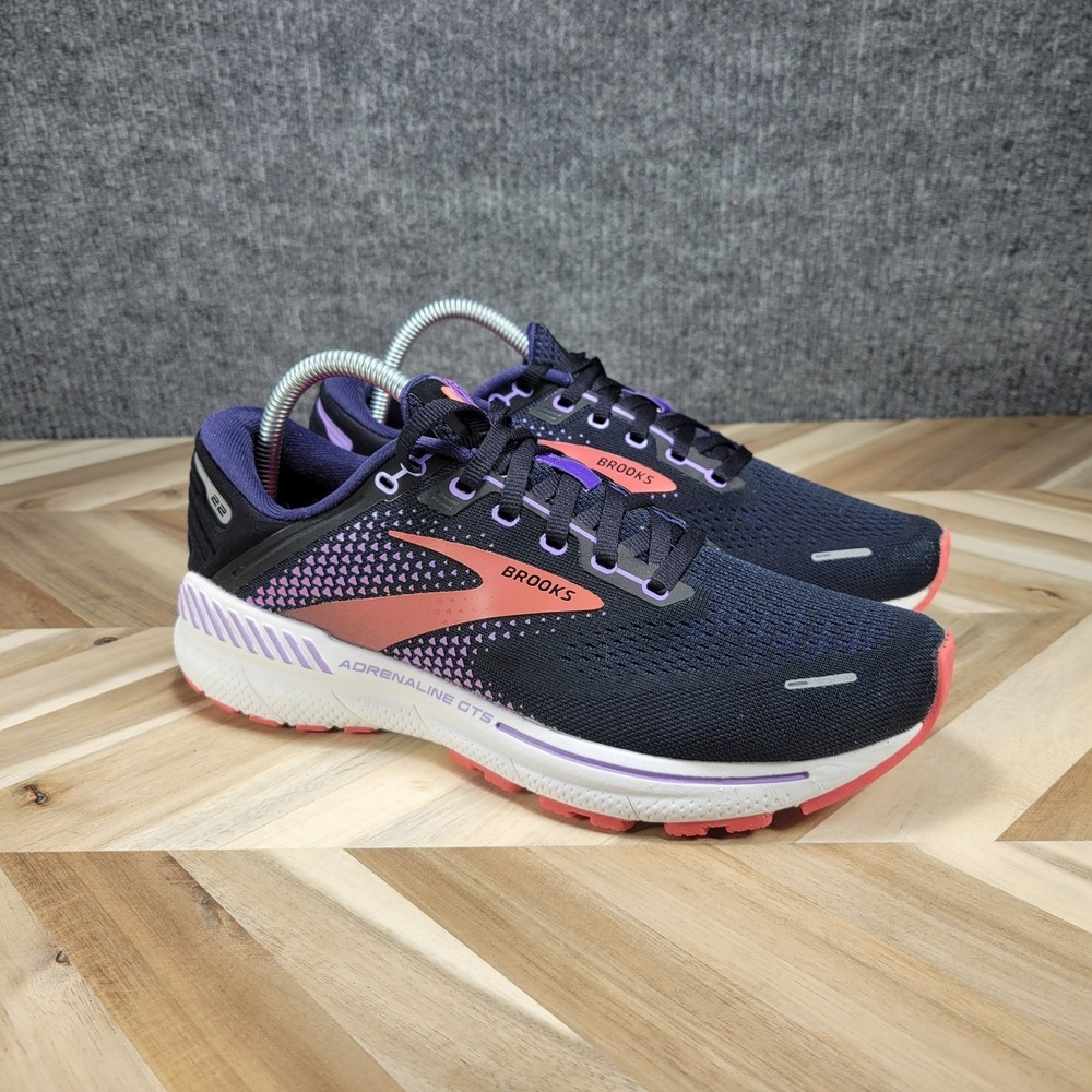 Brooks Adrenaline GTS 22 Shoes Women's 9.5 B Black Purple Pink Running Sneakers
